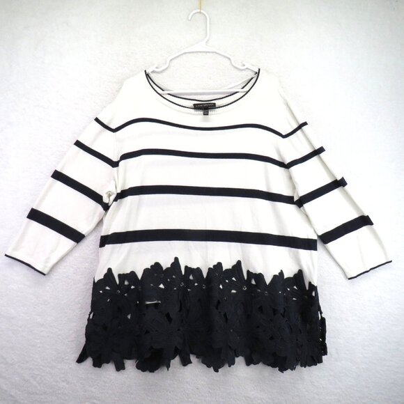 Lane Bryant Sweater Womens 2XL 22/24 Striped Floral Lace Hem Pullover Plus Size - Picture 1 of 10